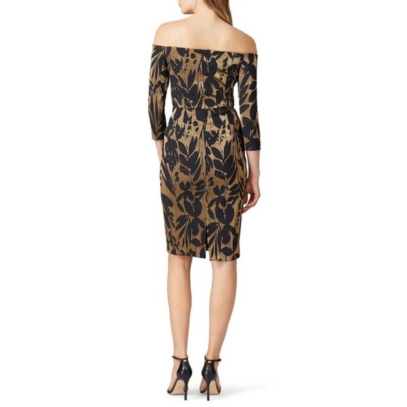 Trina Turk Metallic Jacquard Off-the-Shoulder Sumire Dress Size 4 – Black & Gold - Picture 3 of 14